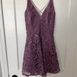 Lulu's Plum Lace Fit-and-Flare Mini Dress